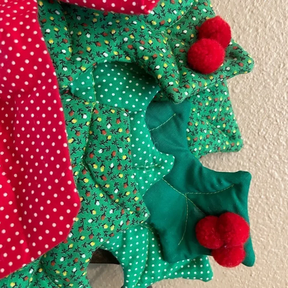 Christmas Cloth Holly Berry Wreaths Handmade 1970’s set of 2